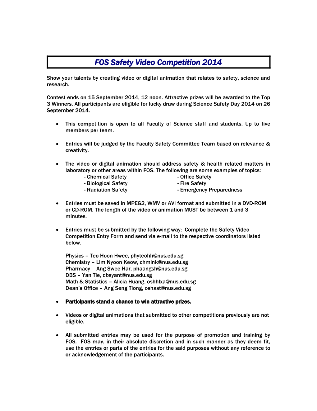 FOS Safety Video Competition 2014