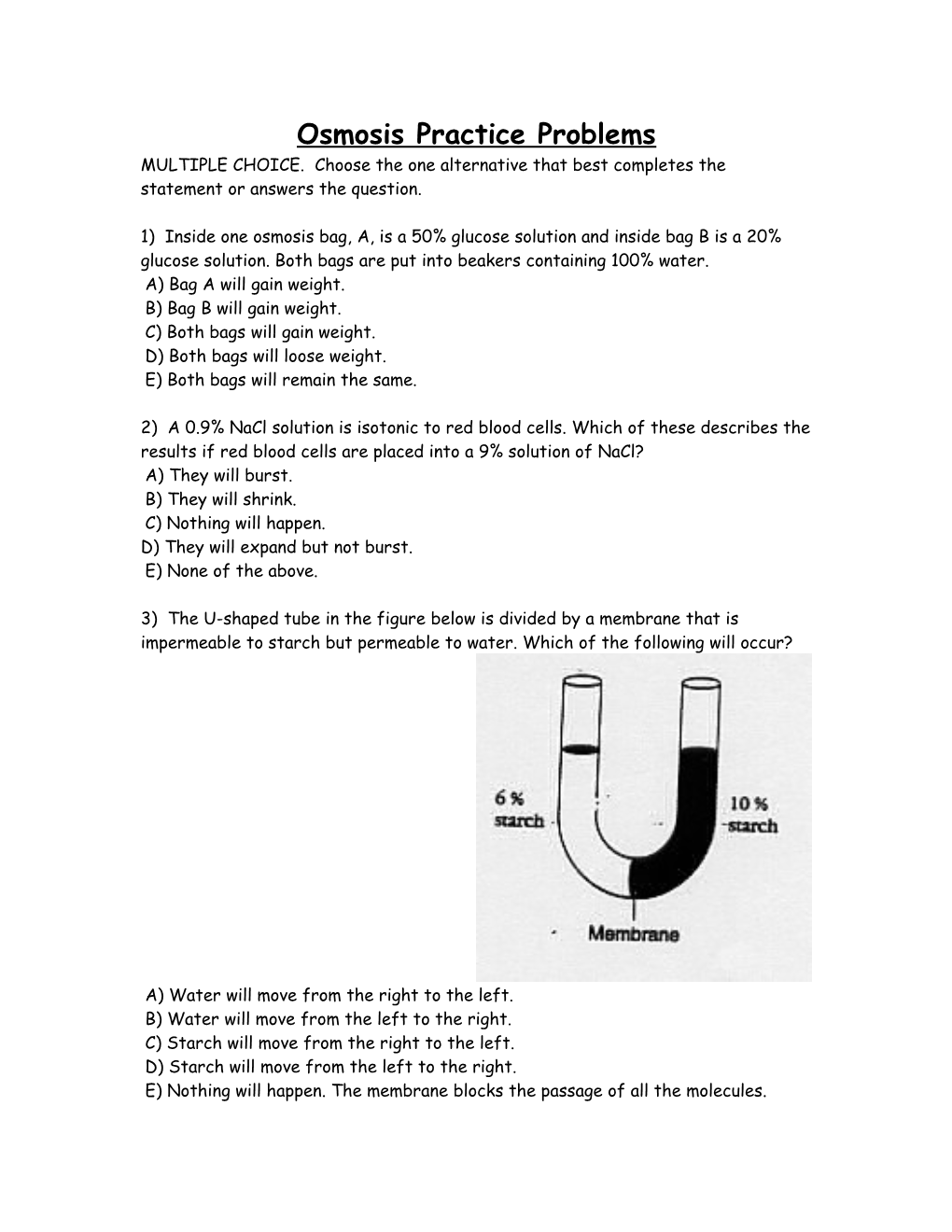 Osmosis Practice Problems