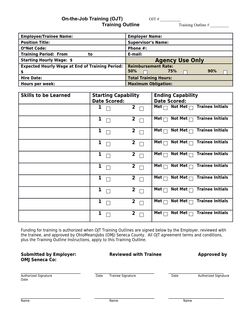 On-The-Job Training Outline