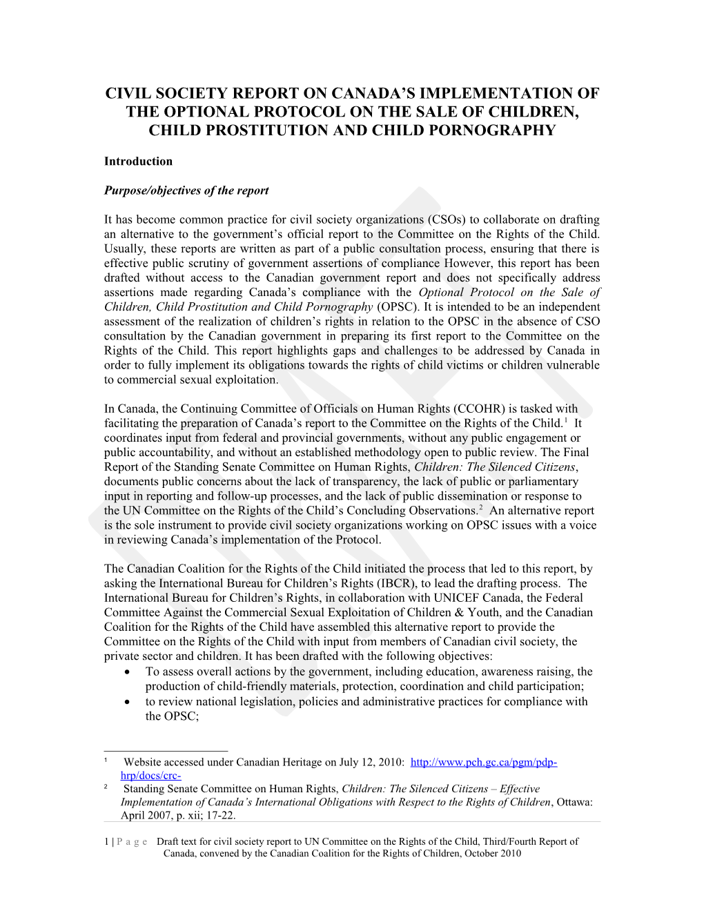 Civil Society S Alternative Report to the UN Committee on the Rights of the Child on Canada