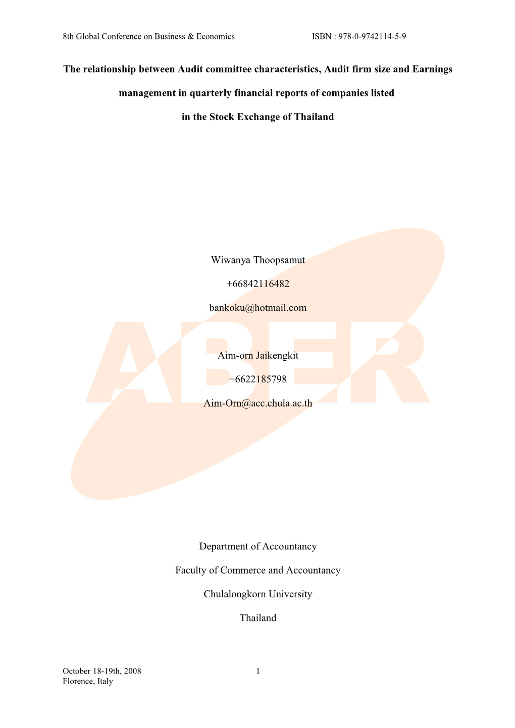 The Relationship Between Audit Committee Characteristics, Audit Firm Size and Earnings