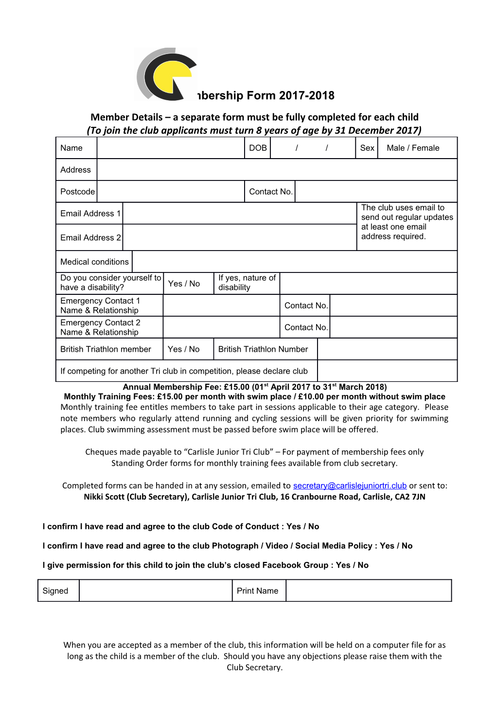 Membership Form 2017-2018