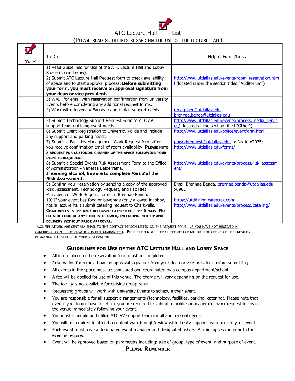 Guidelines for Use of the ATC Lecture Hall and Lobby Space