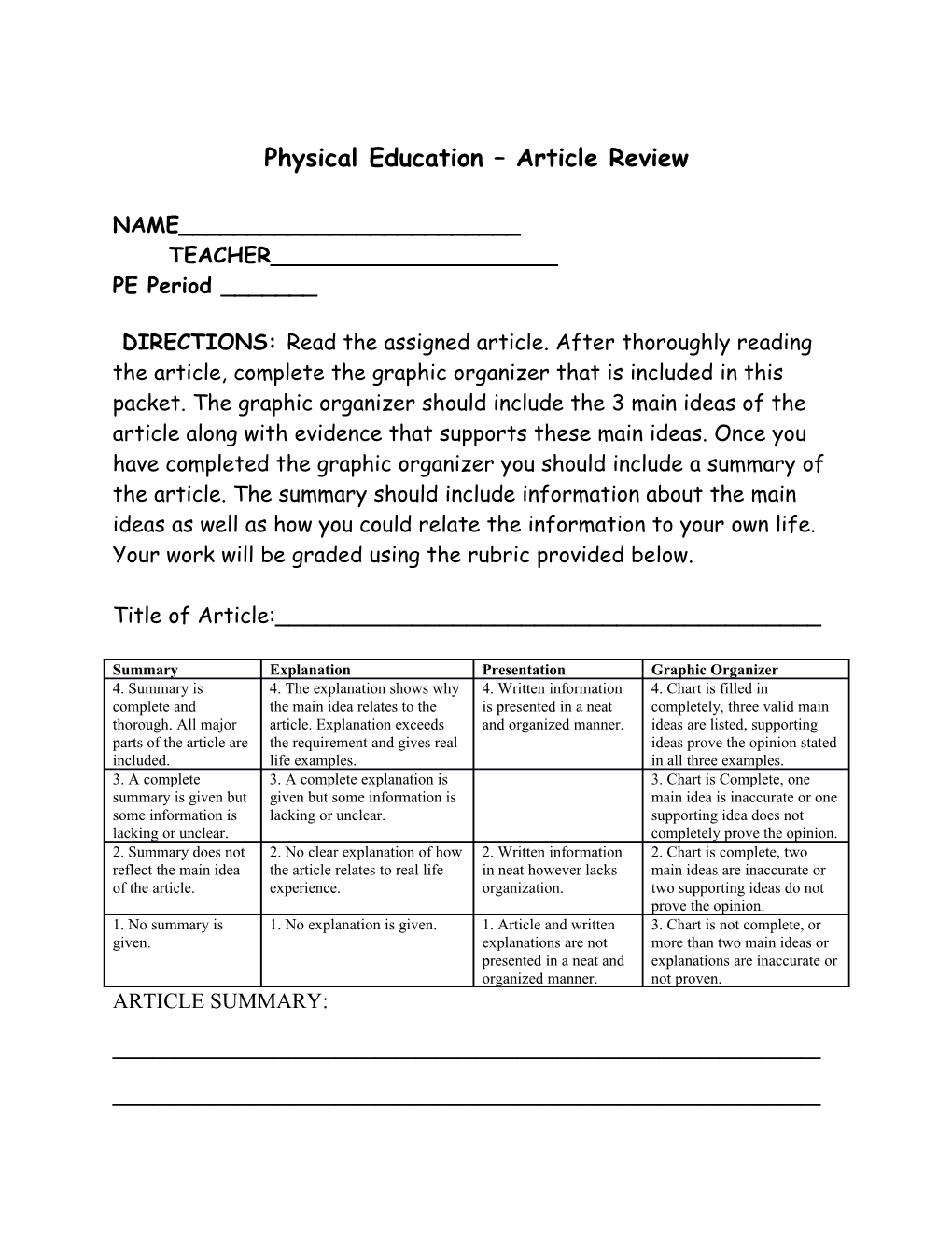 Physical Education Article Review