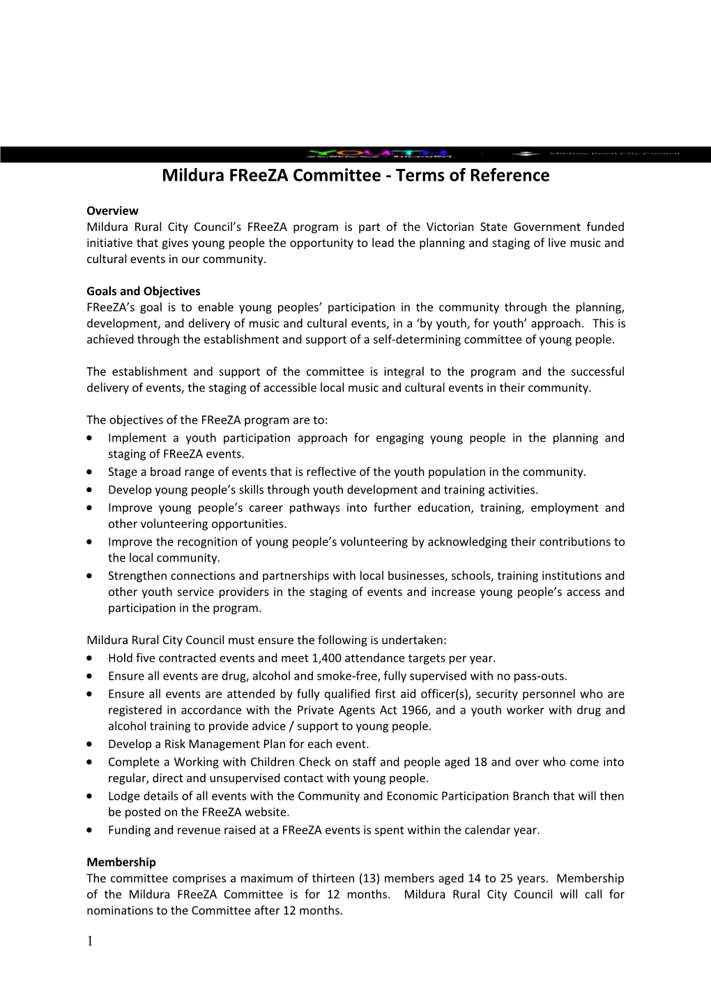 Mildura Freeza Committee - Terms of Reference