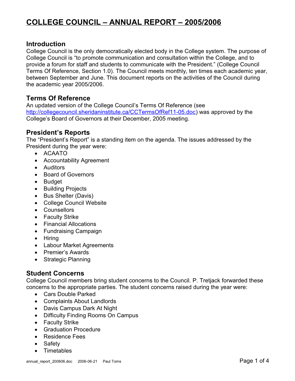 College Council Annual Report 2005/2006