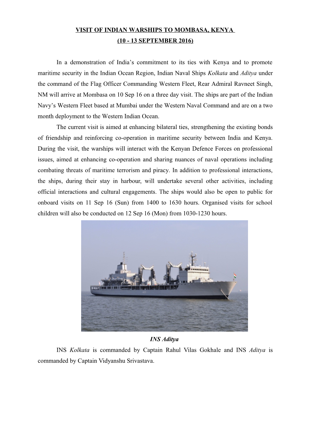 Visit of Indian Warships to Mombasa, Kenya