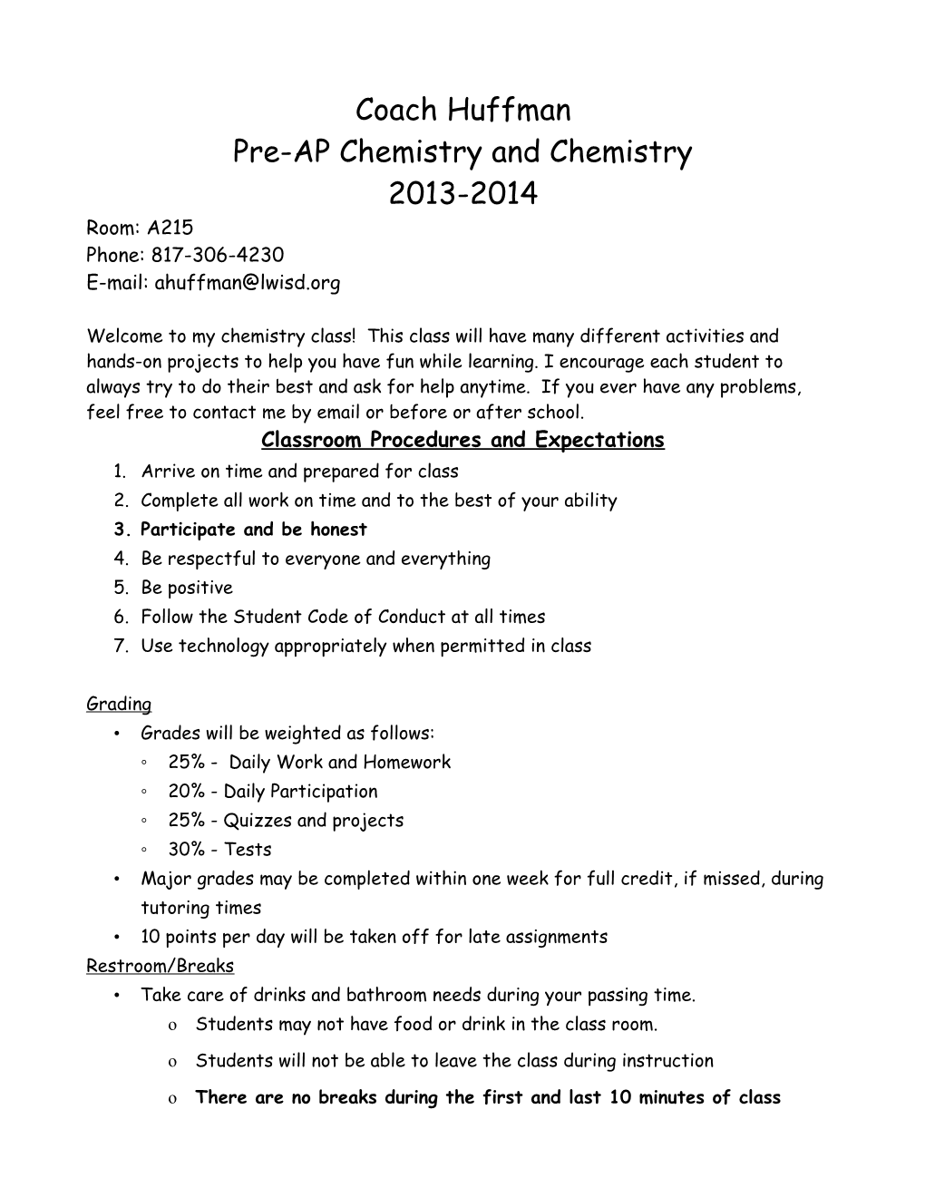 Pre-AP Chemistry and Chemistry