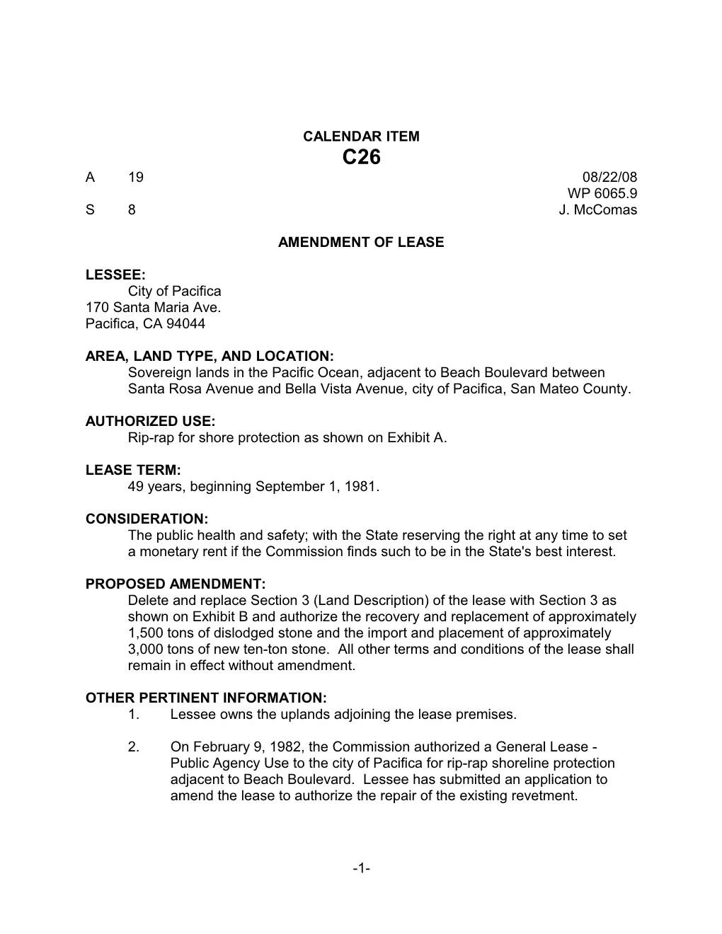 Amendment of Lease