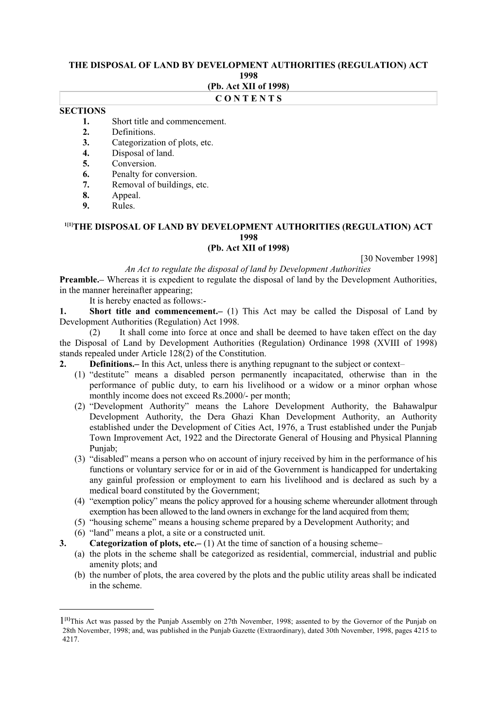 The Disposal of Land by Development Authorities (Regulation) Act 1998