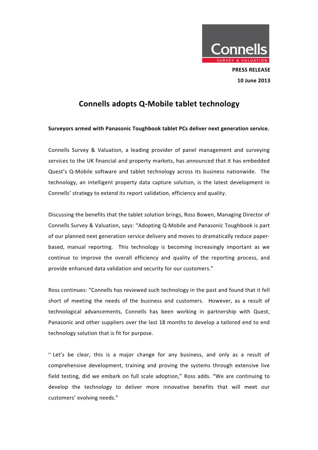 Connells Adopts Q-Mobile Tablet Technology