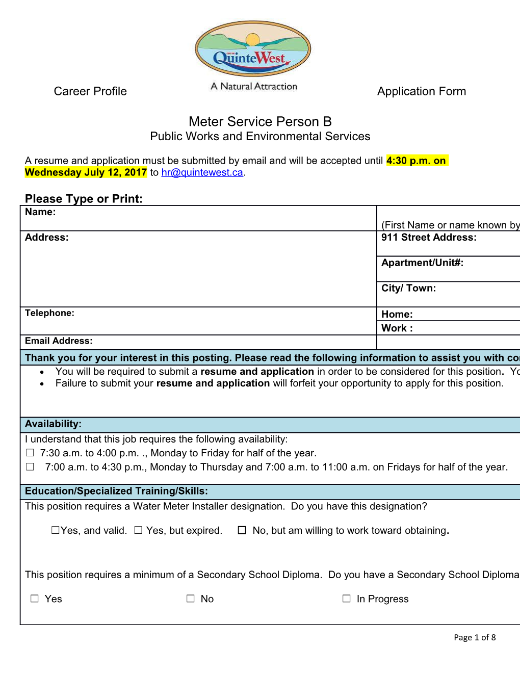 Career Profile Application Form