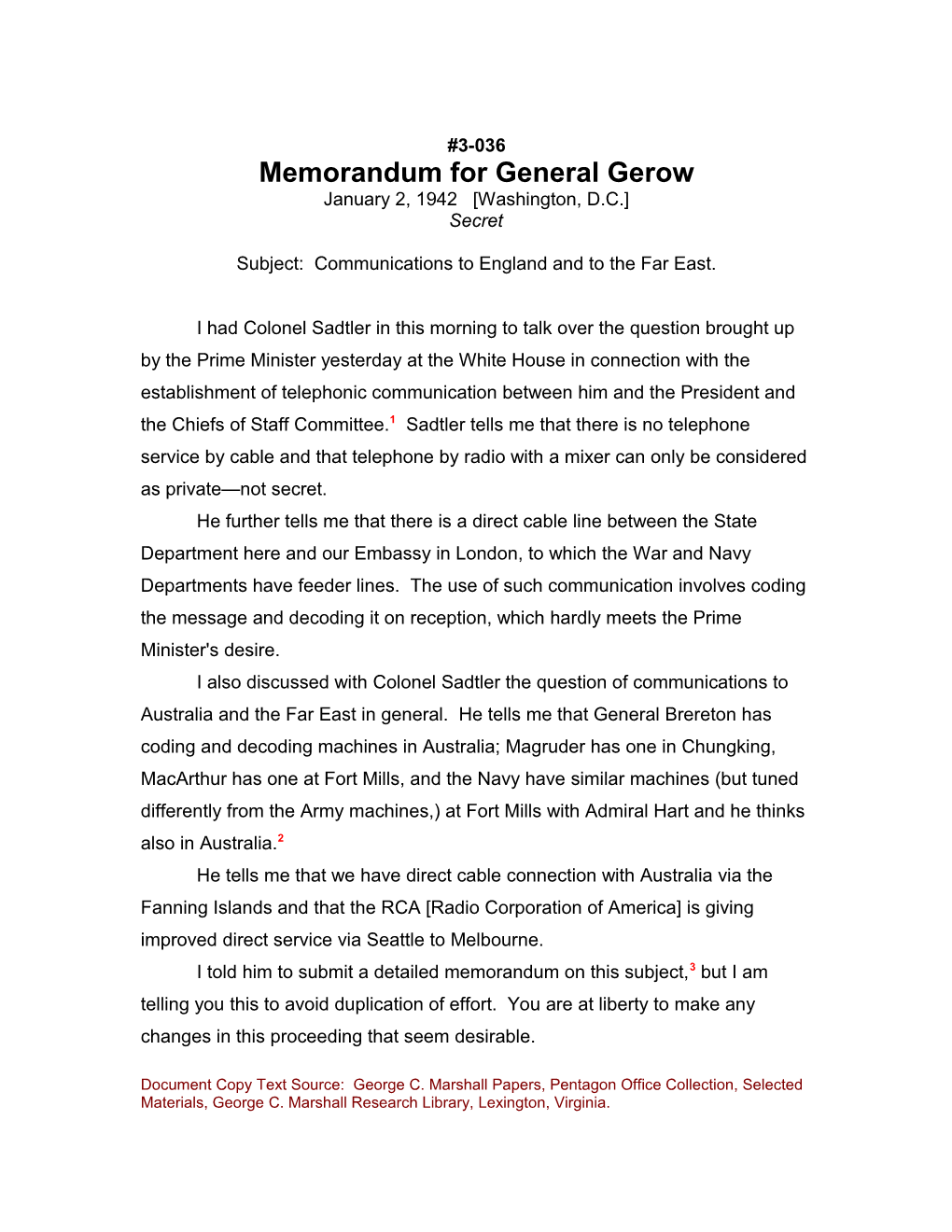 Memorandum for General Gerow