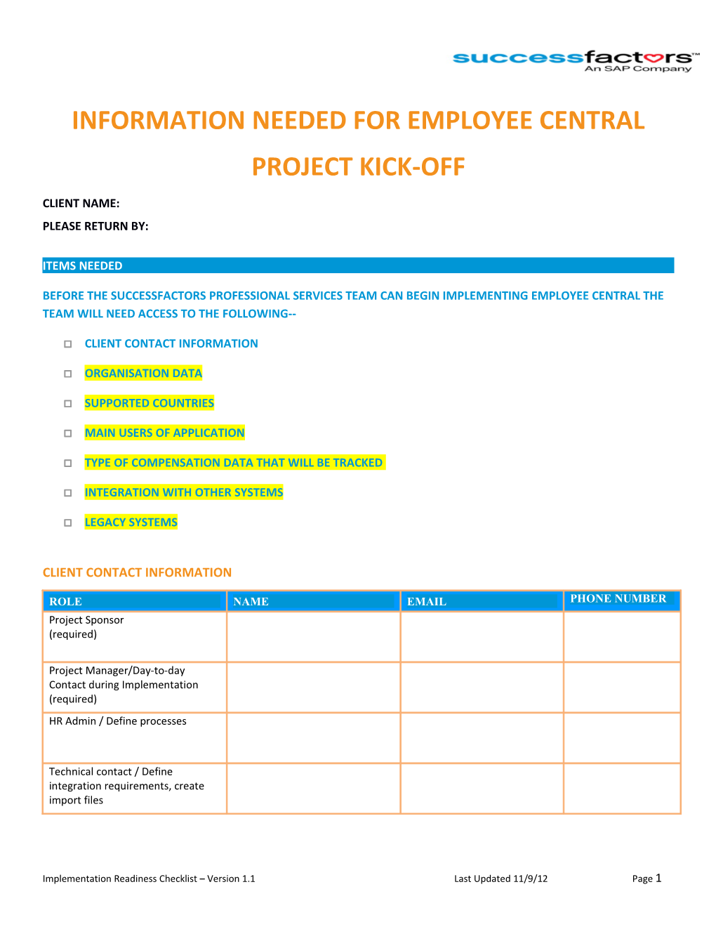 EC Implementation Readiness Checklist