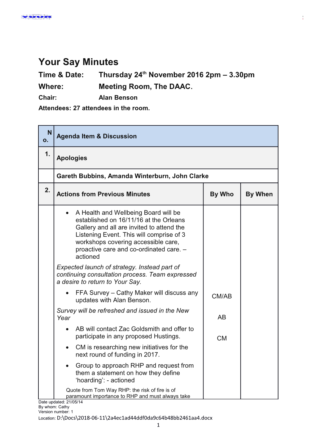 Time & Date: Thursday 24Th November 2016 2Pm 3.30Pm