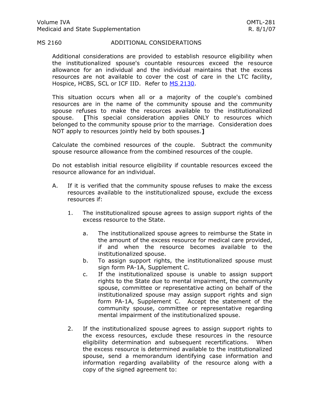 Medicaid and State Supplementation R. 8/1/07