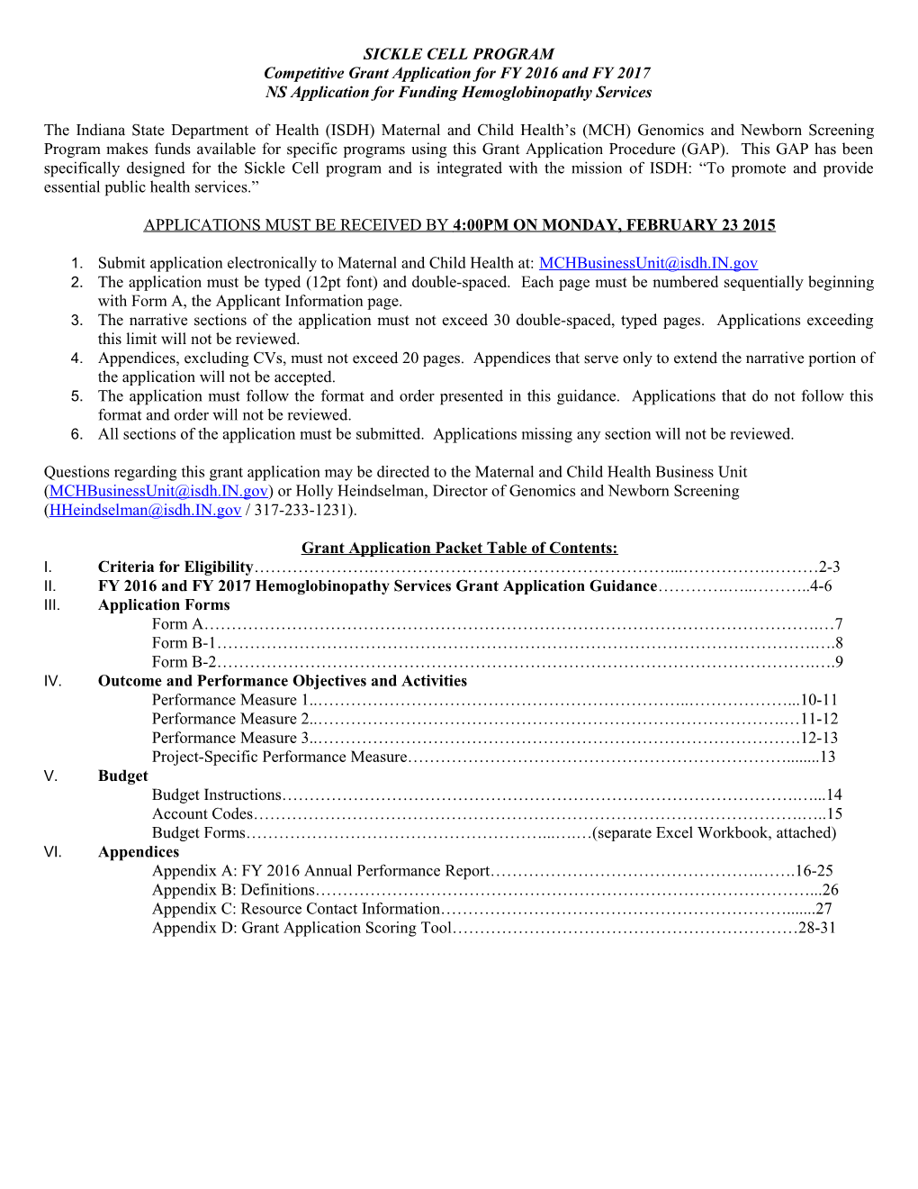 FY 2007 & FY 2008 Application for Maternal and Child Health