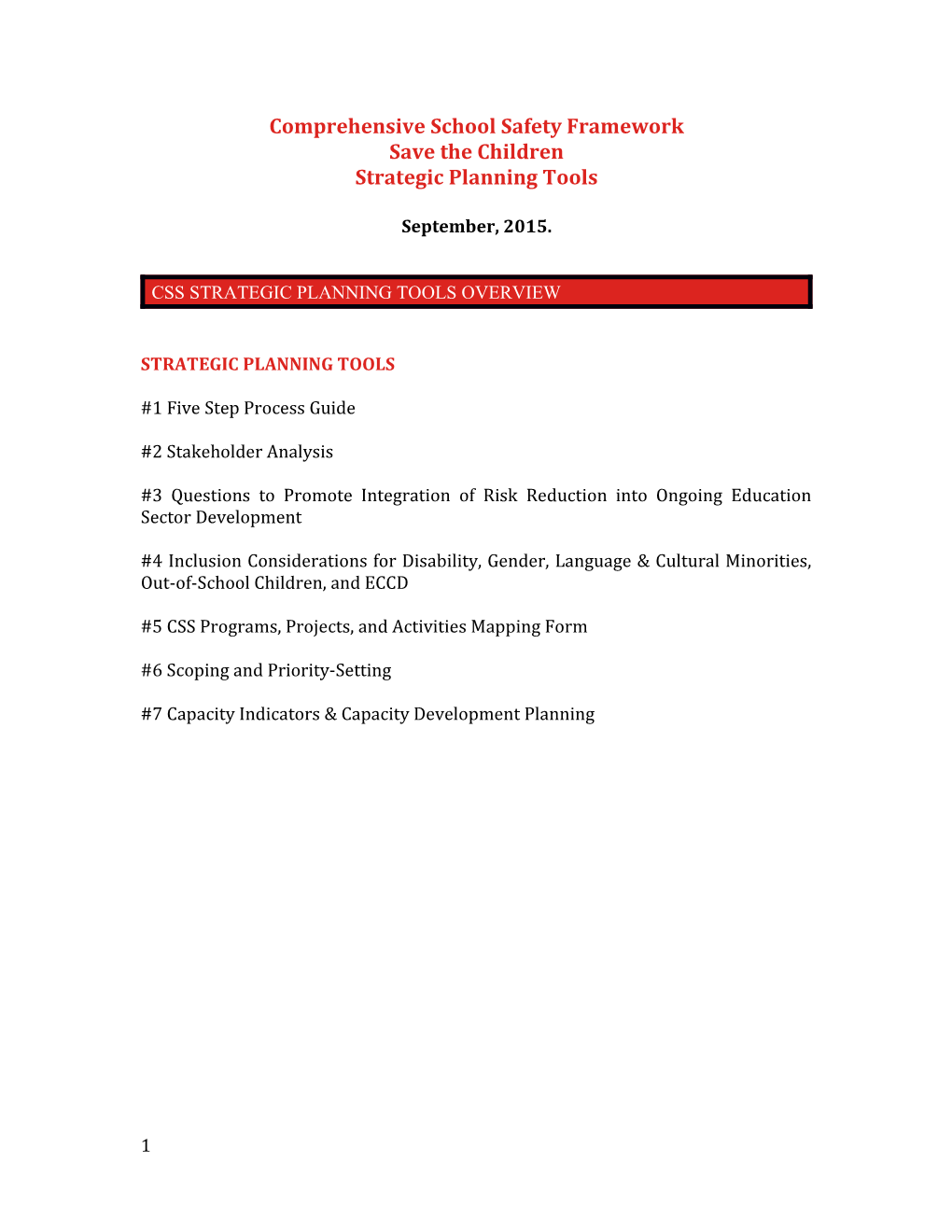 167. SC CSS Framework Strategic Planning Tools 09 2015