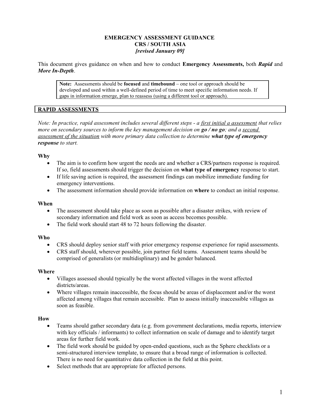 Rapid Assessment Guidance