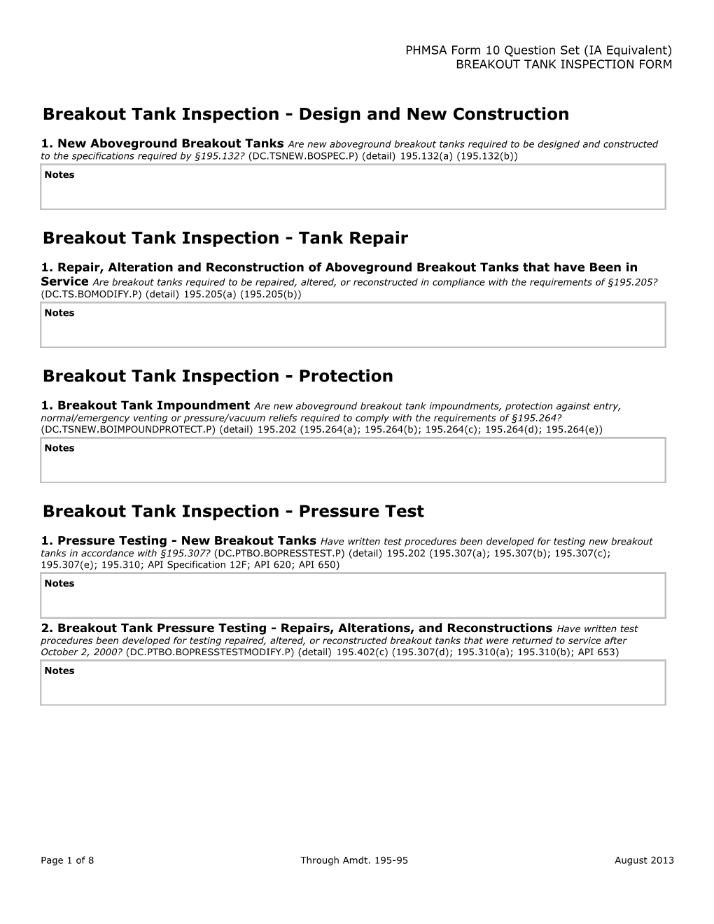 Breakout Tank Inspection - Design and New Construction