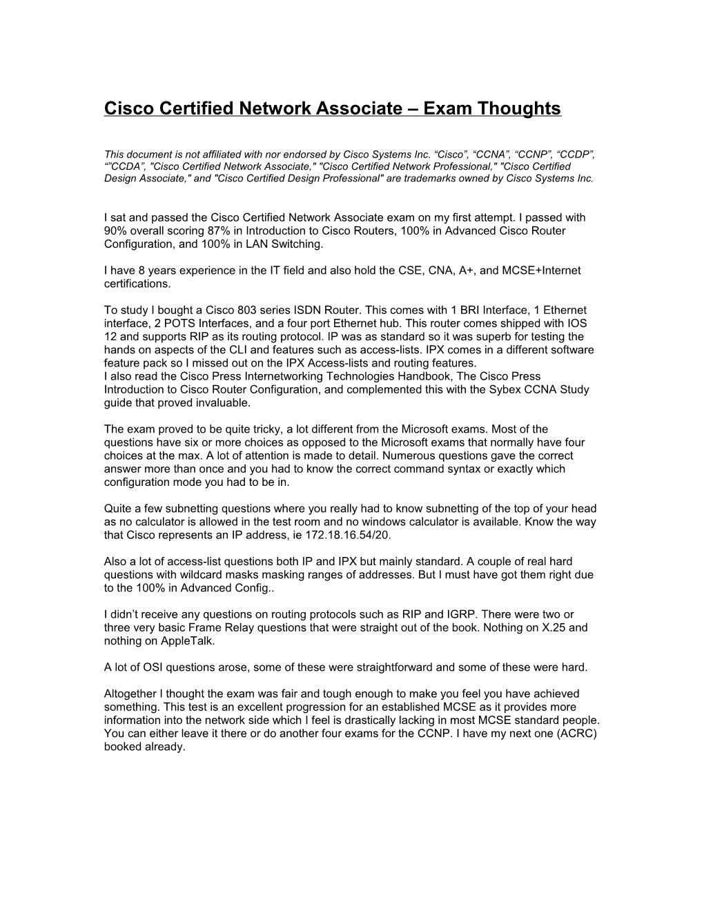 Cisco Certified Network Associate