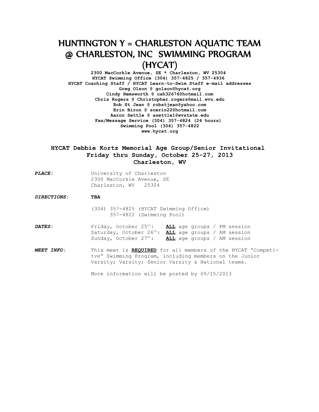 Huntington Y = Charleston Aquatic Team s1