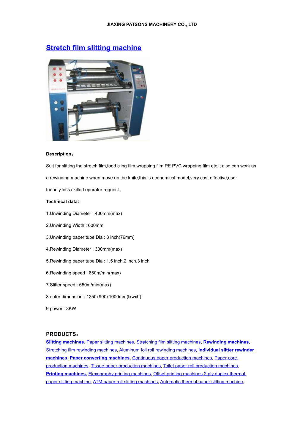 Stretch Film Slitting Machine