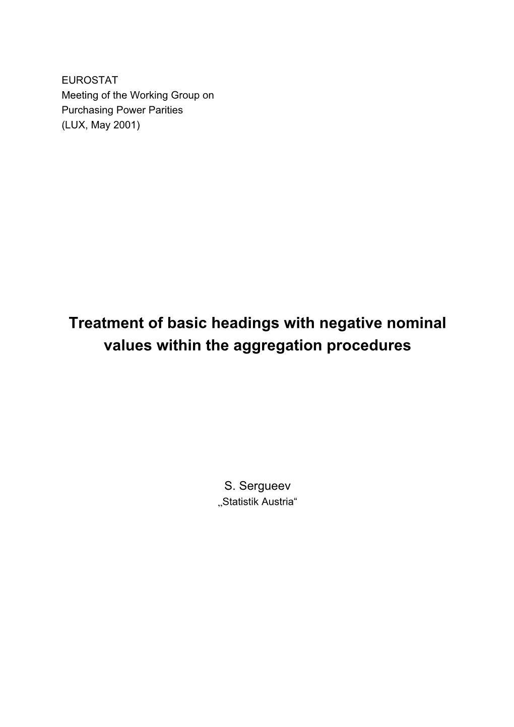 Treatment of Basic Headings with Negative Nominal Values Within the Aggregation Procedures