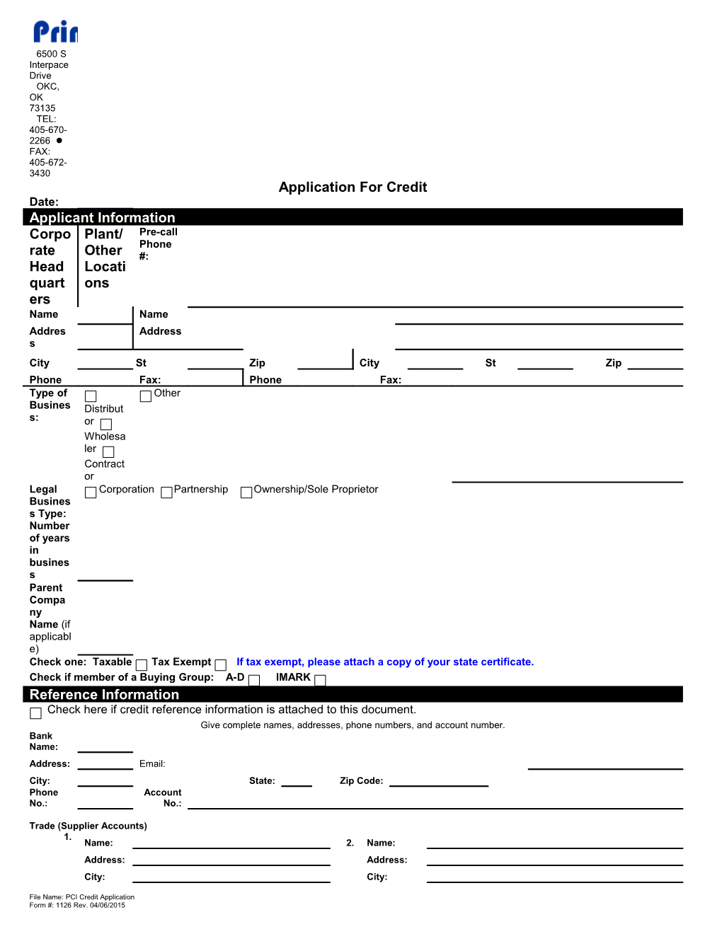 File Name: PCI Credit Application