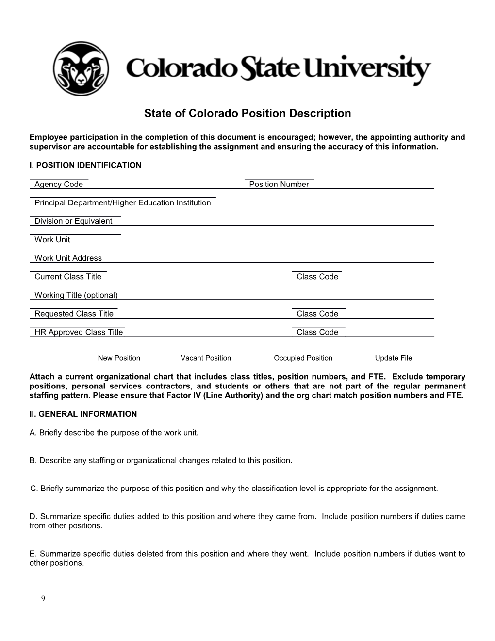 State of Colorado Position Description