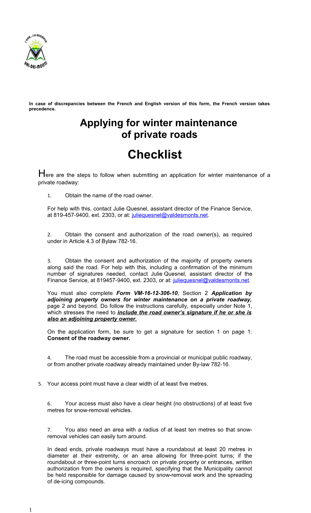 Applying for Winter Maintenance