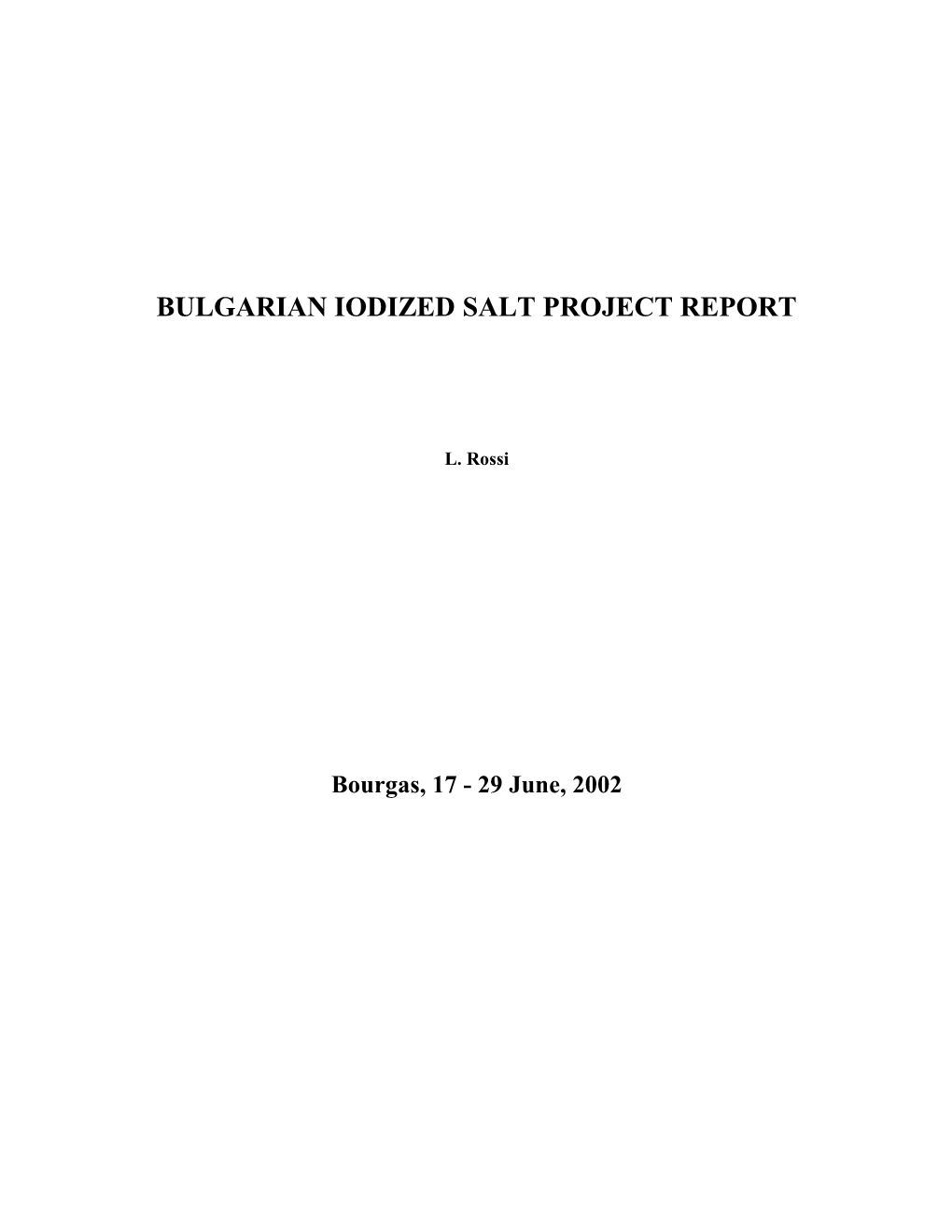 Bulgarian Iodized Salt Project Report