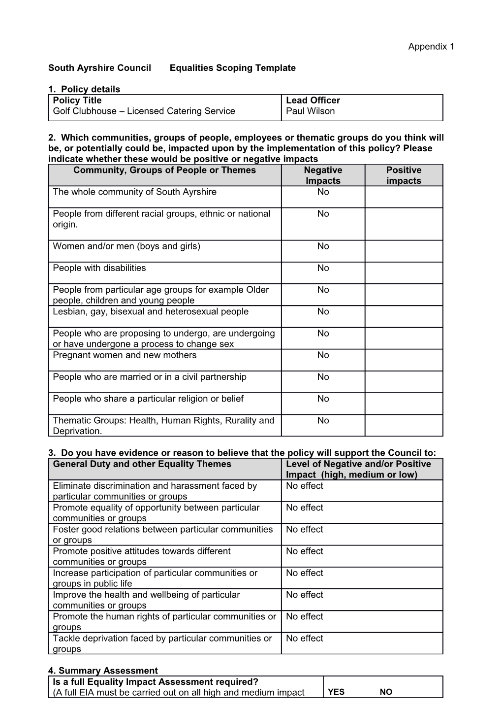 South Ayrshire Council Equalities Scoping Template