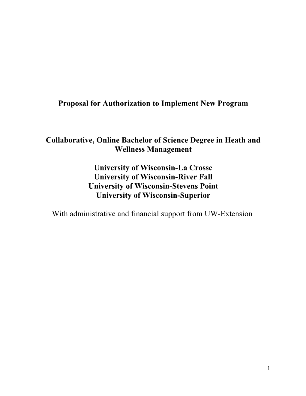 Proposal for Authorization to Implement New Program