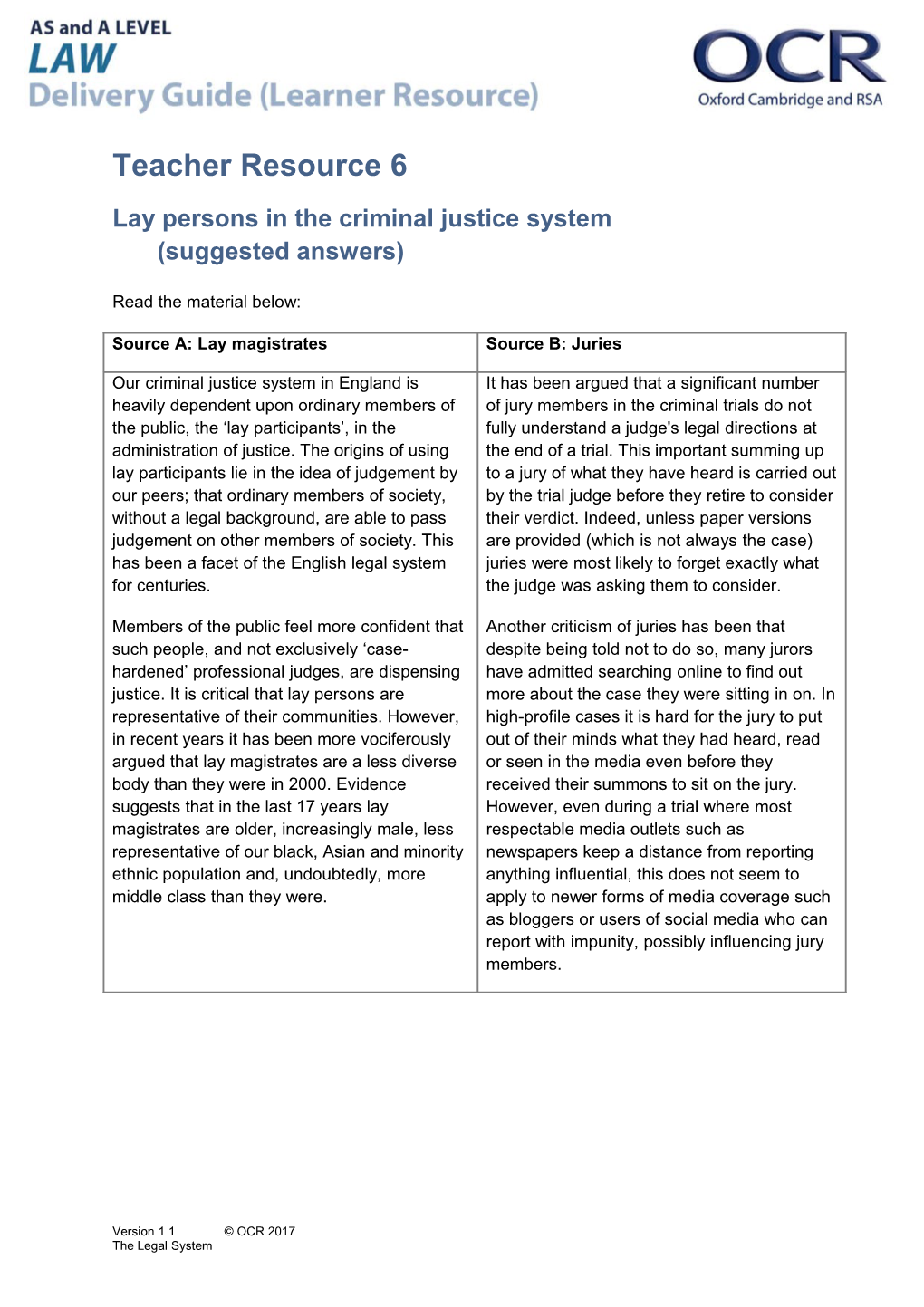 A Level Law the Legal System Learner Resource 6