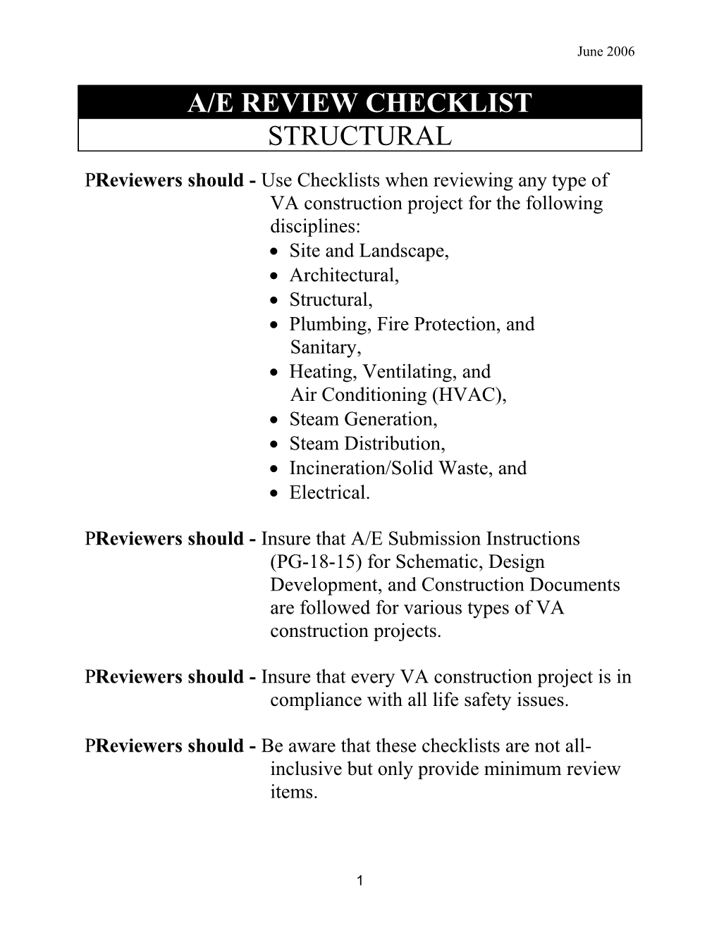 A/E Review Checklist - Structural