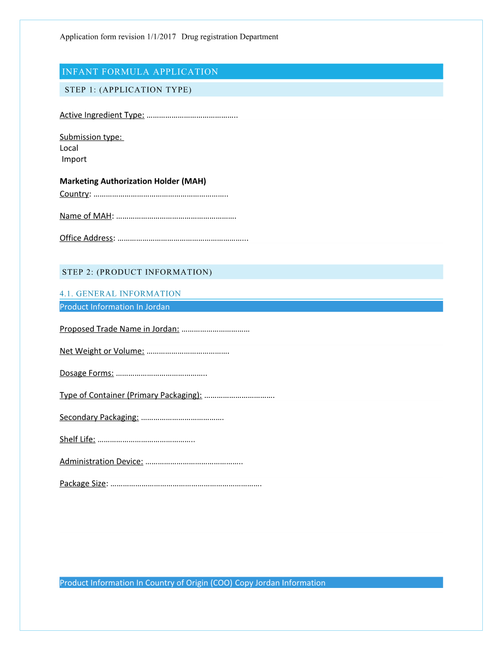 Application Form Revision 1/1/2017