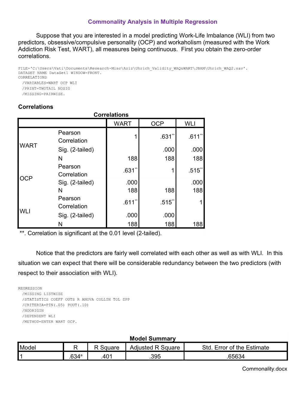 Commonality Analysis in Multiple Regression