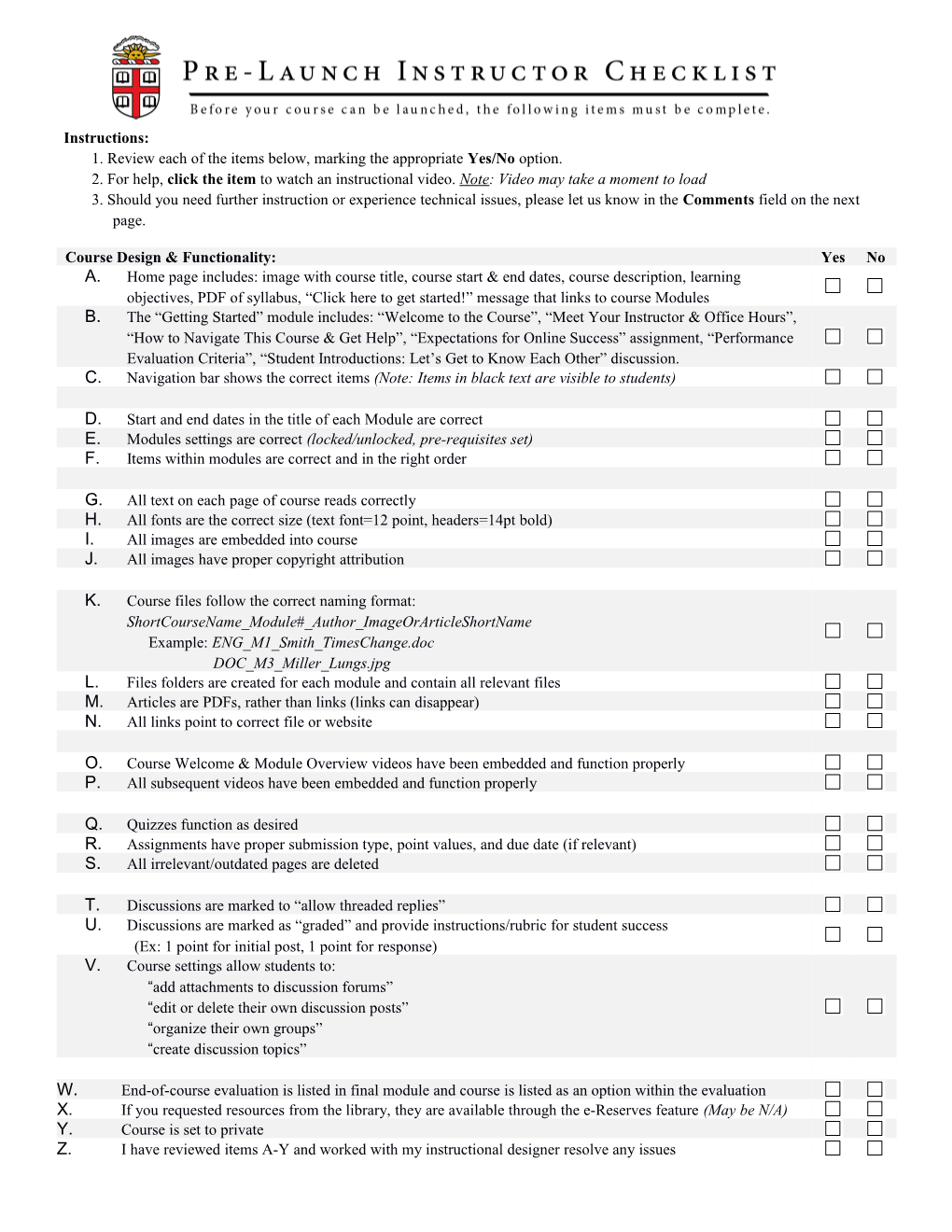 Course Launch Checklist Item Draft