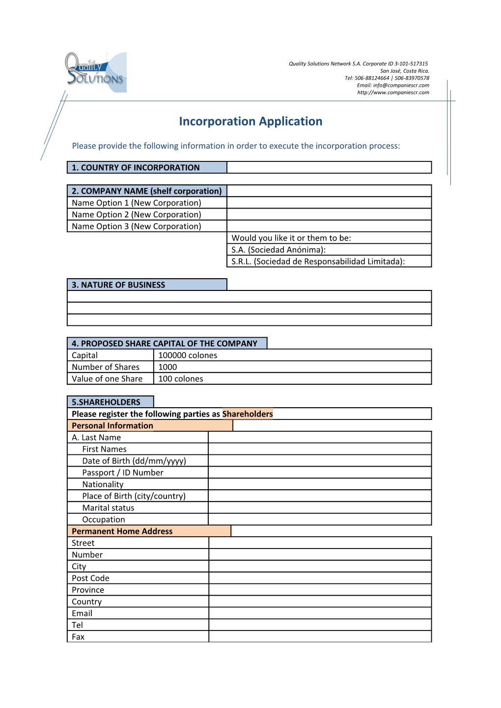 Incorporation Application