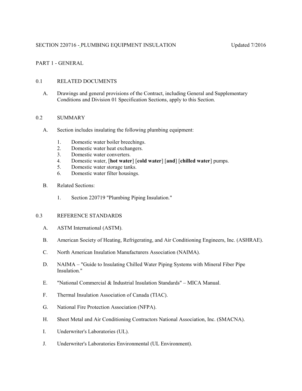 Section 220716 - Plumbing Equipment Insulation