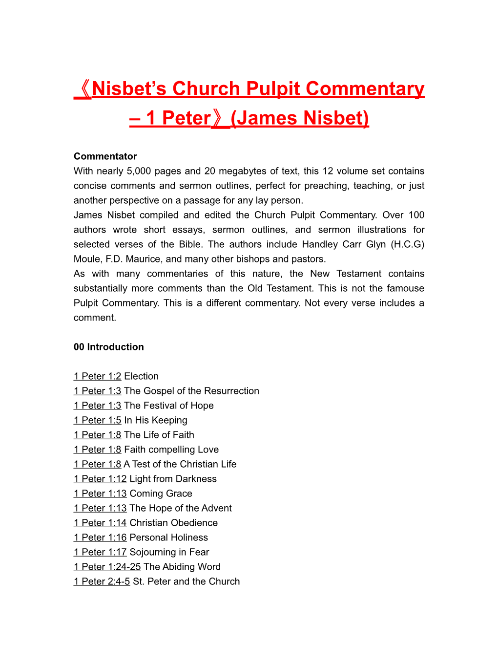 Nisbet S Church Pulpit Commentary 1 Peter (James Nisbet)