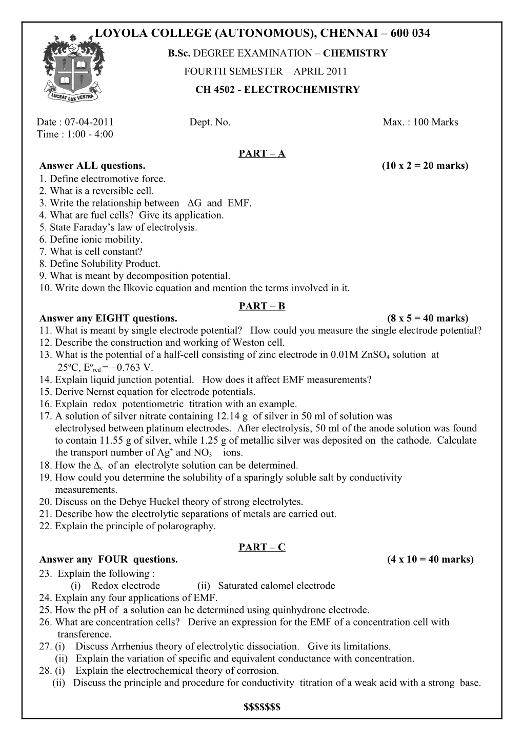 B.Sc.DEGREE EXAMINATION CHEMISTRY