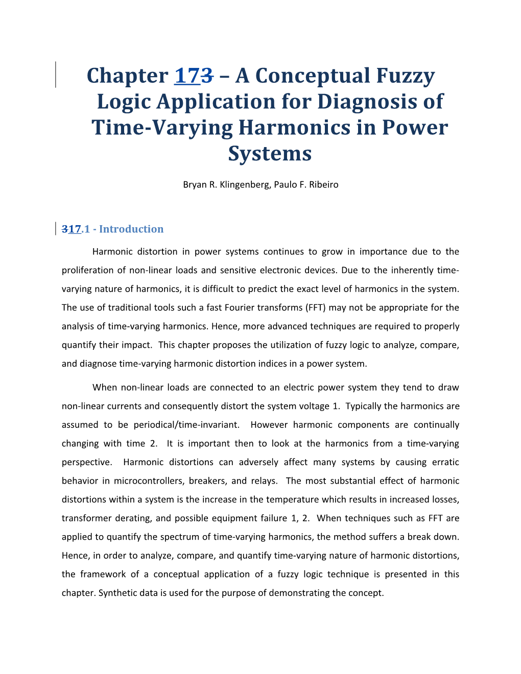 Chapter 173 a Conceptual Fuzzy Logic Application for Diagnosis of Time-Varying Harmonics