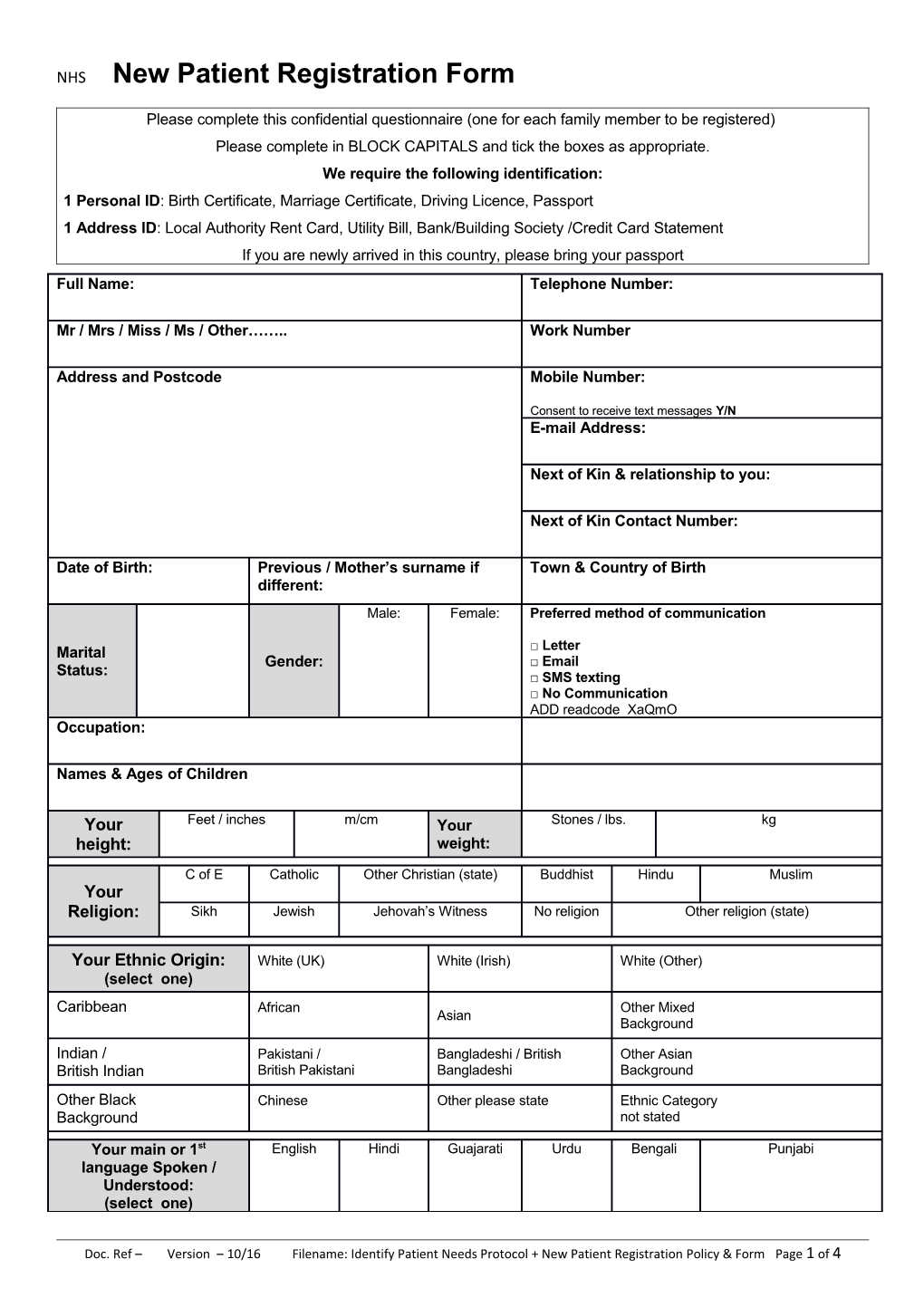 Gamston Medical Centrenew Patient Registration Form