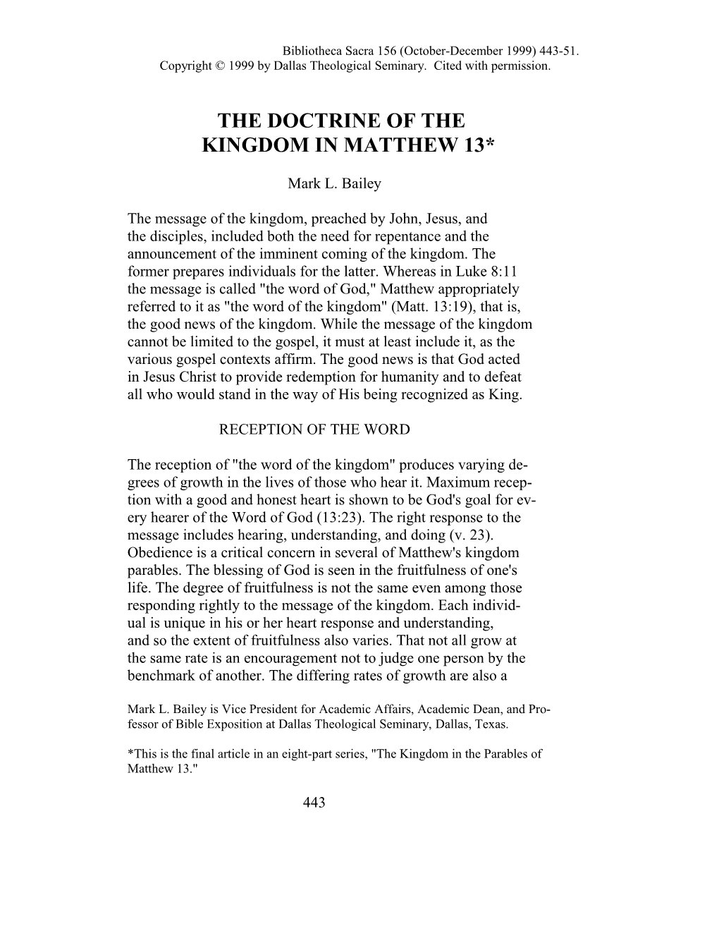 The Doctrine of the Kingdom in Matthew 13