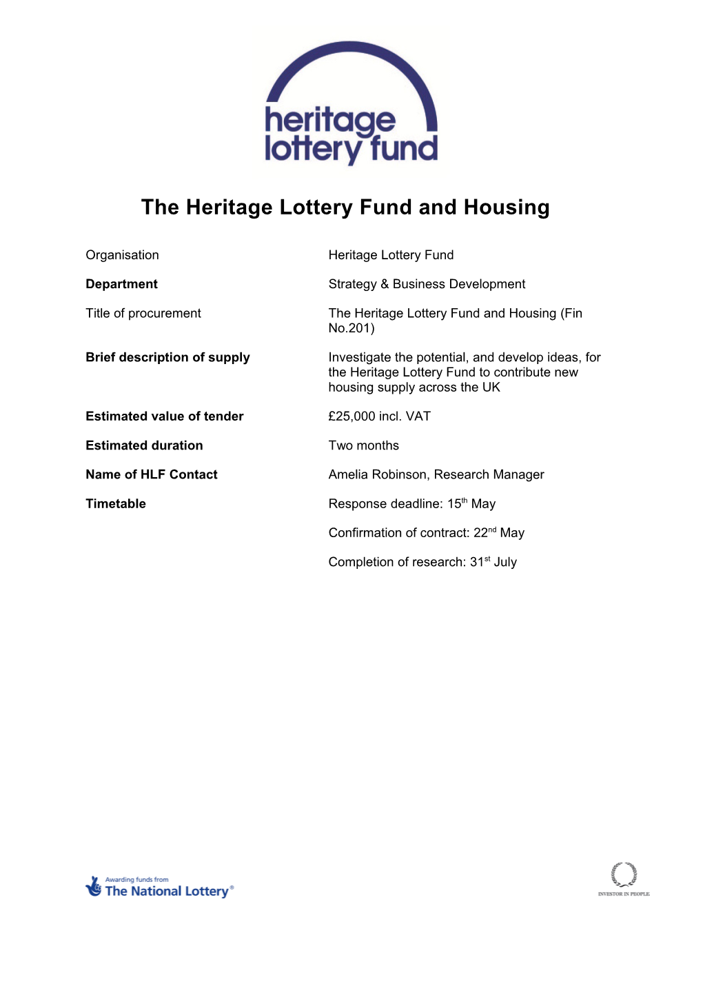 The Heritage Lottery Fund and Housing