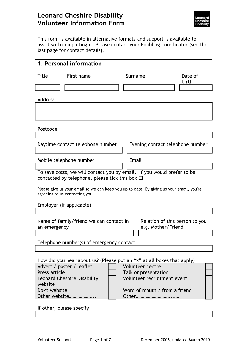 Volunteer Information Form