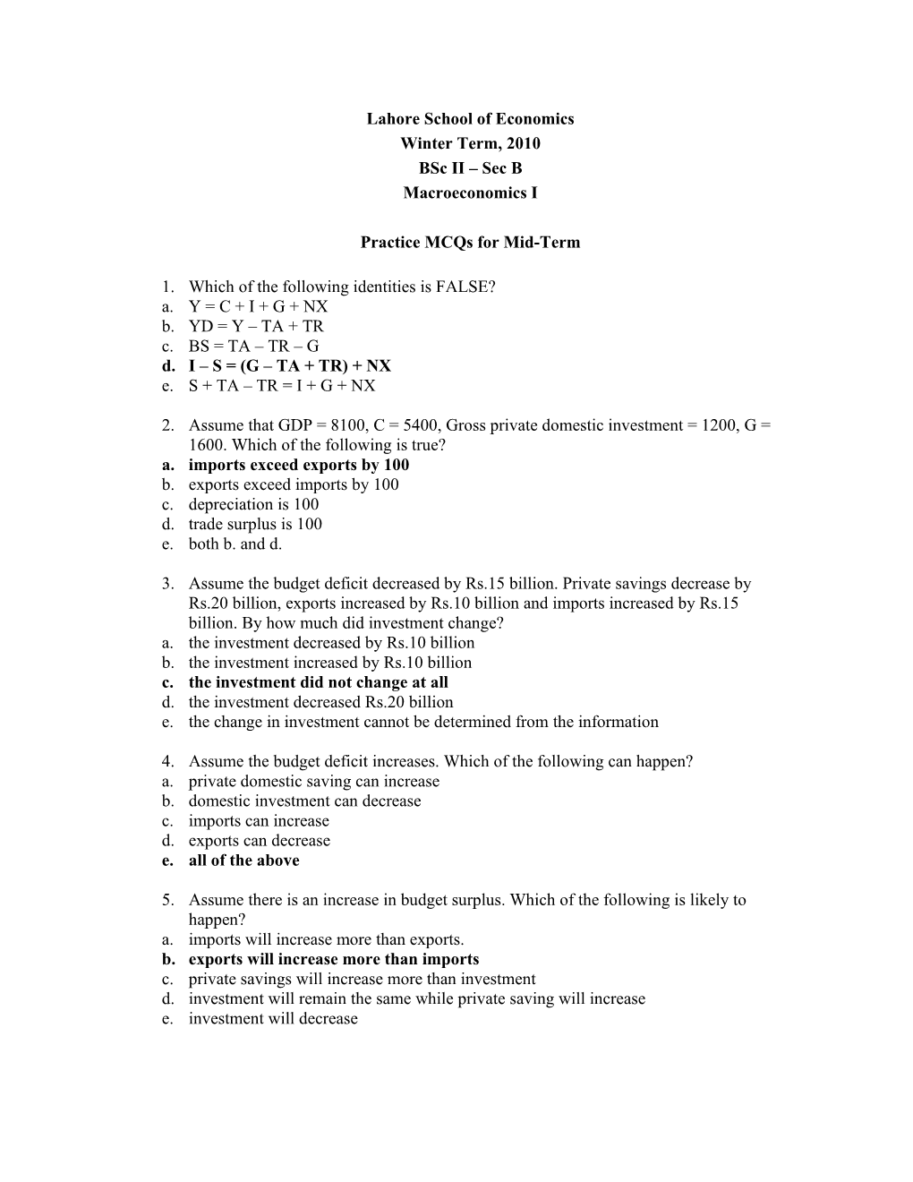 Practice Mcqs for Mid-Term