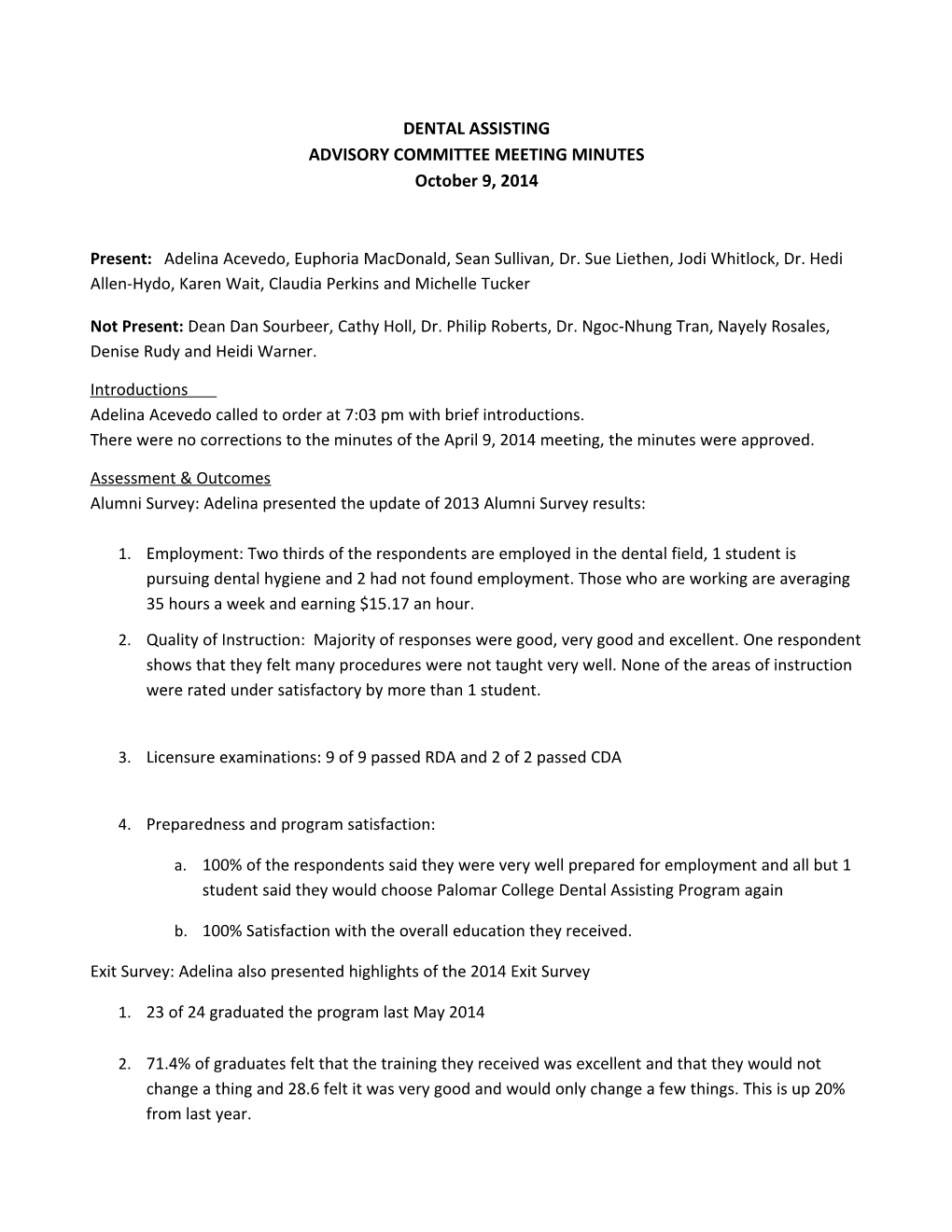 Advisory Committee Meeting Minutes